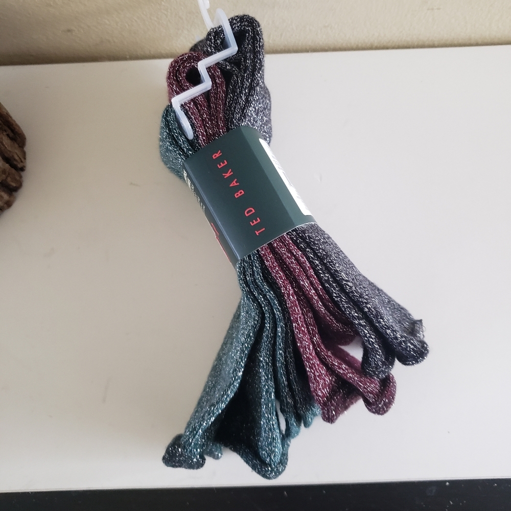 TED BAKER BNWT Women's 3 Pack Socks - Metallic - Green/black/Burgundy